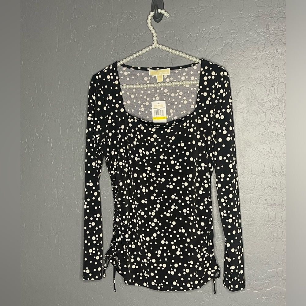 Michael Kors Longsleeve Ruched Black Gold Top